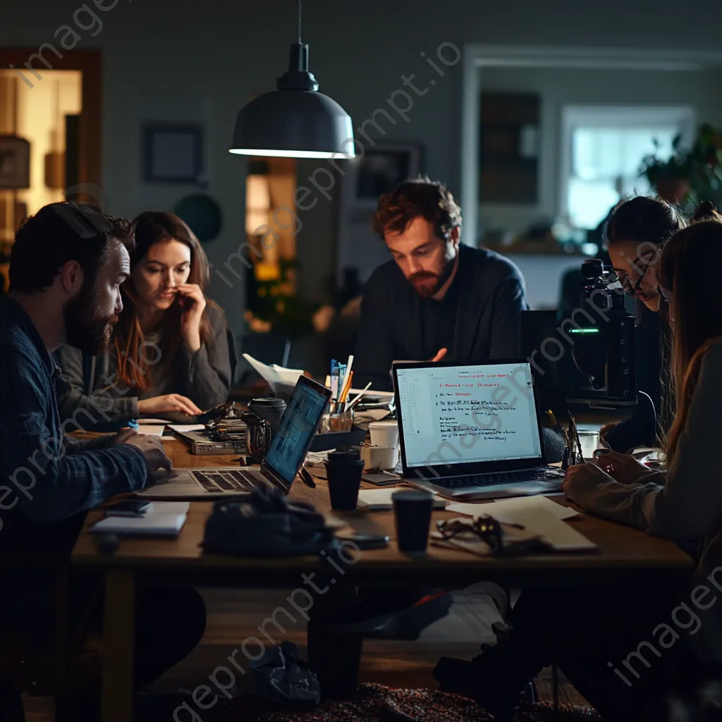 A group of coworkers collaborating at a table with laptops and notes. - Image 3