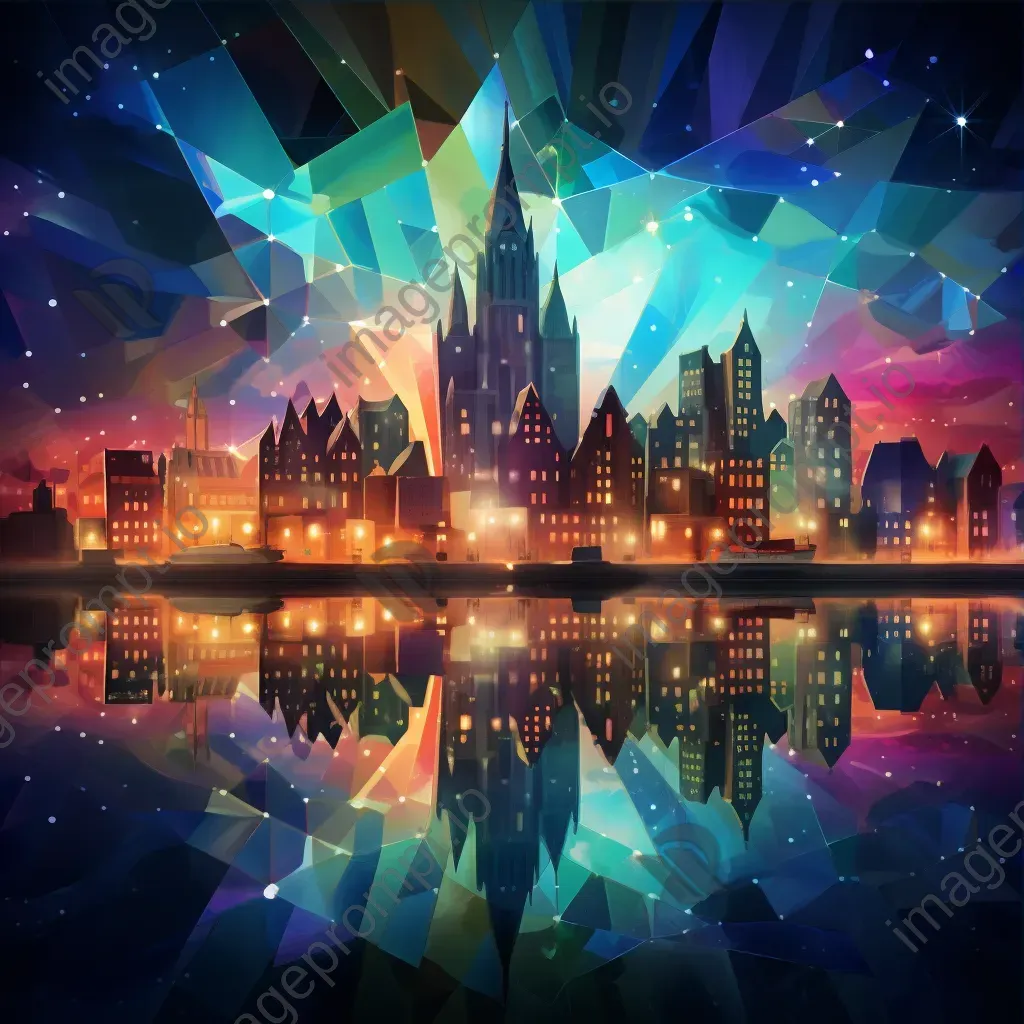 Low poly digital depiction of a city lit by the stunning northern lights - Image 3