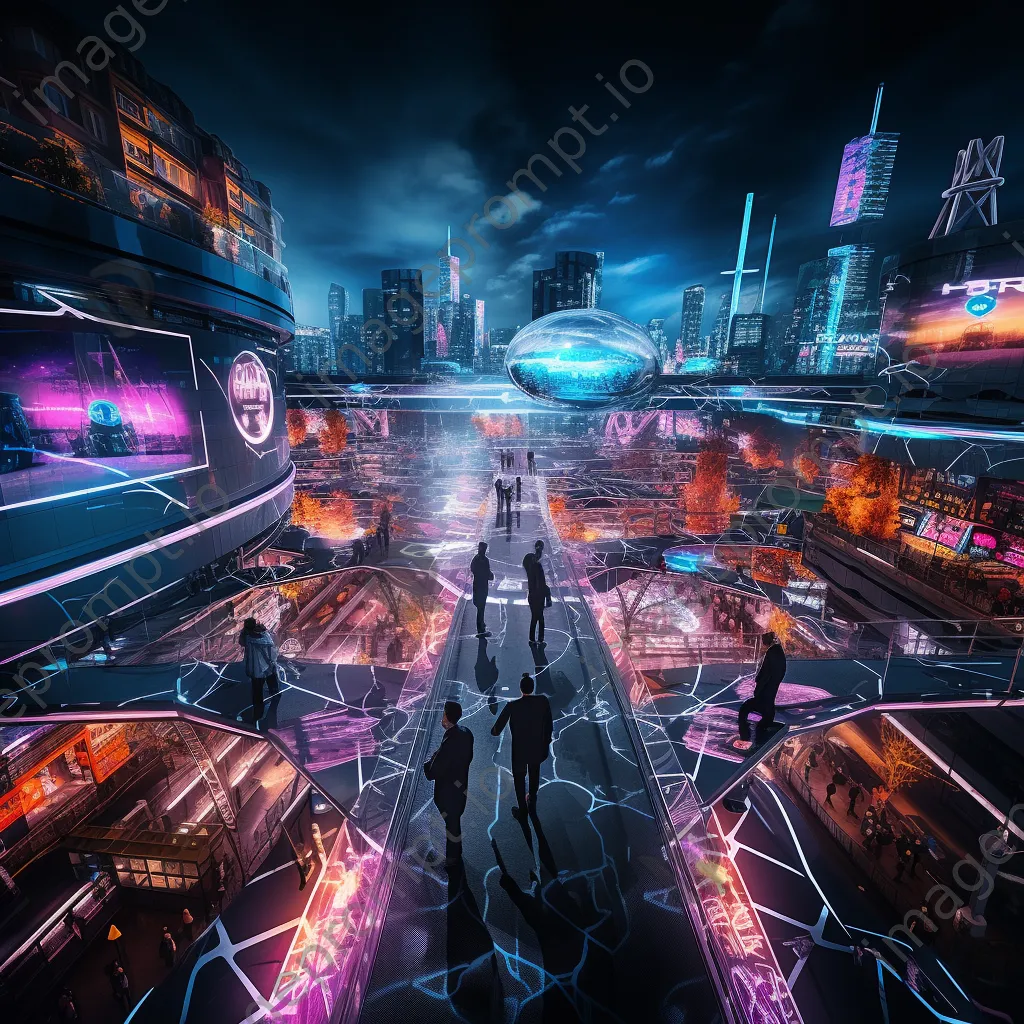 View of futuristic city from a pedestrian bridge - Image 1