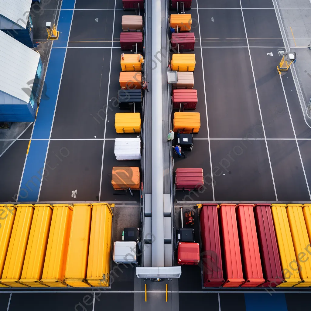 Aerial shot of luggage on conveyor belt at airport - Image 1