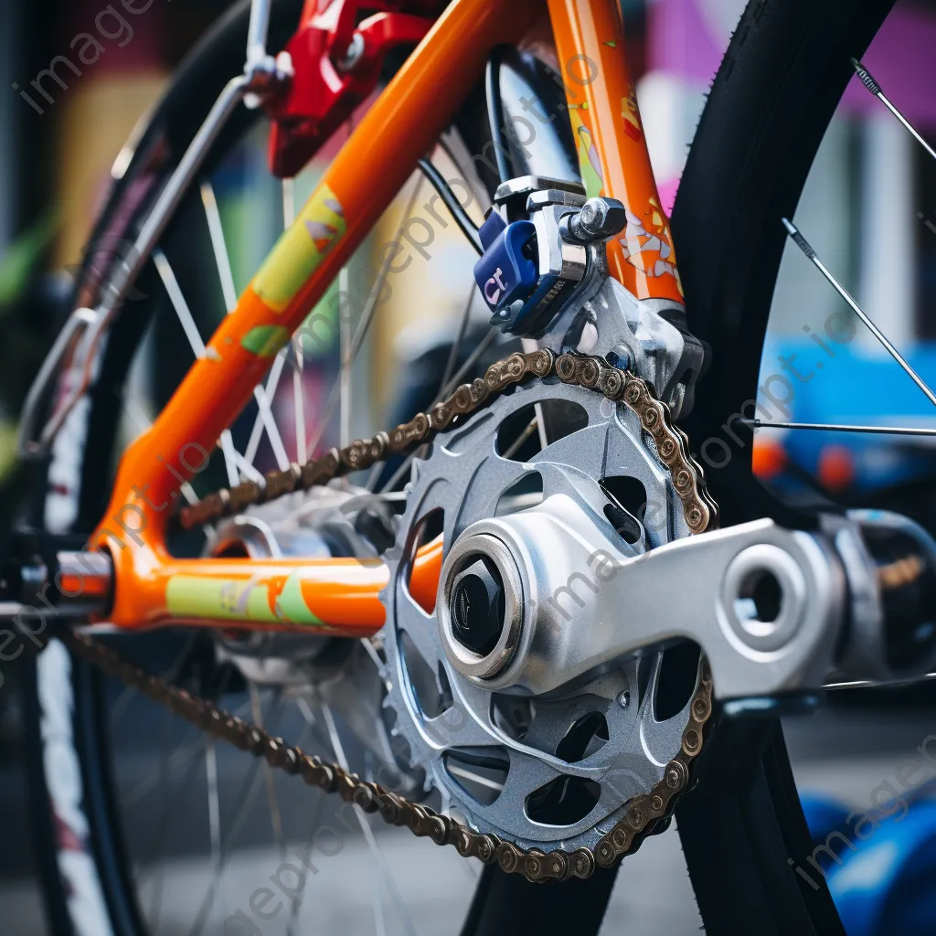 Close-up of colorful city bike components including handlebars and pedals - Image 3