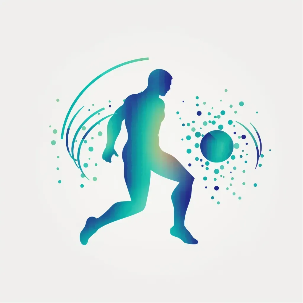 Bold and energetic logo with an athlete icon in blue and green - Image 1