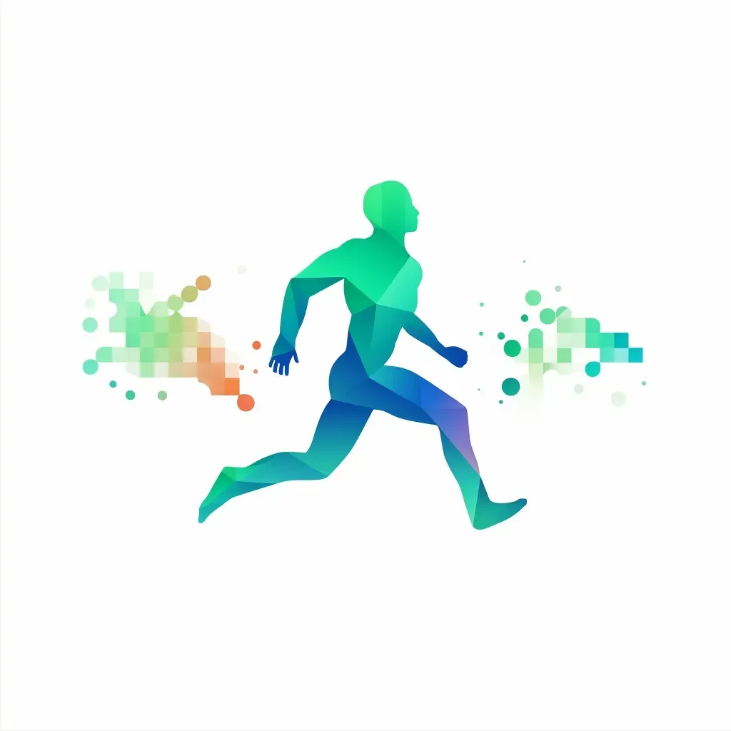 Bold and energetic logo with an athlete icon in blue and green - Image 2