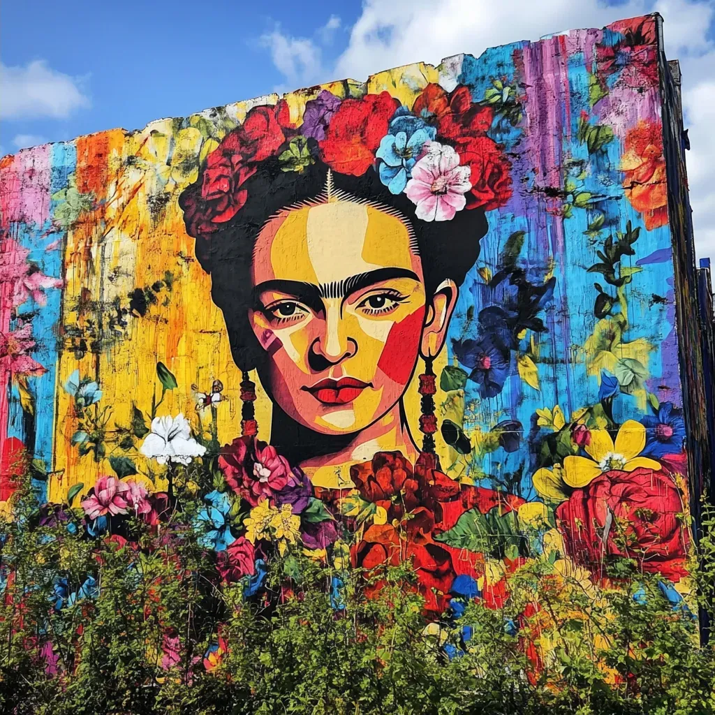 Vibrant street mural on war-torn wall promoting messages of unity and compassion - Image 2