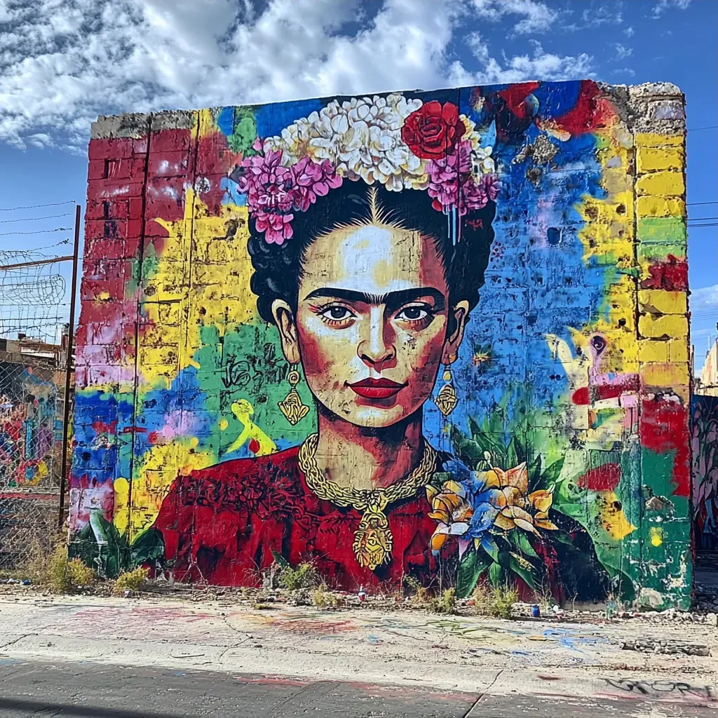 Vibrant street mural on war-torn wall promoting messages of unity and compassion - Image 3