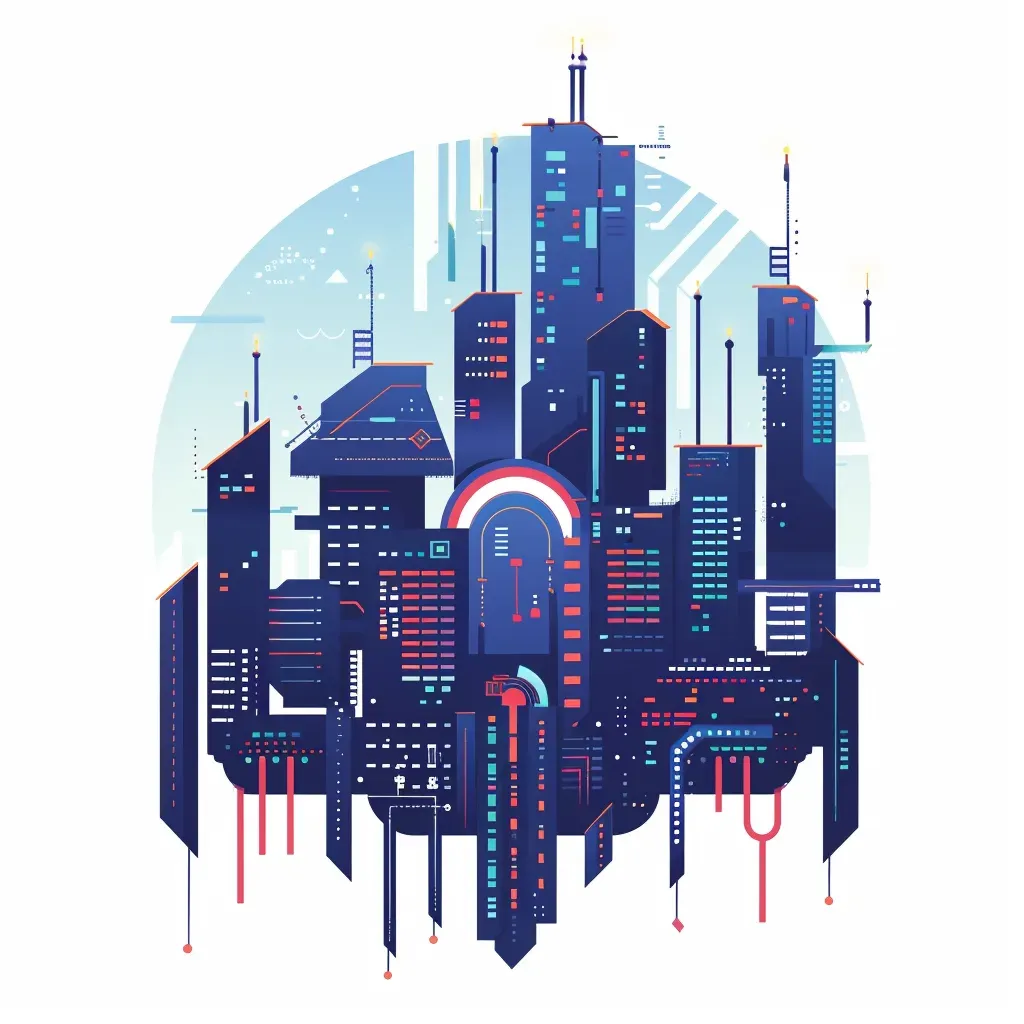 Tech startup logo with futuristic cityscape and digital elements - Image 1