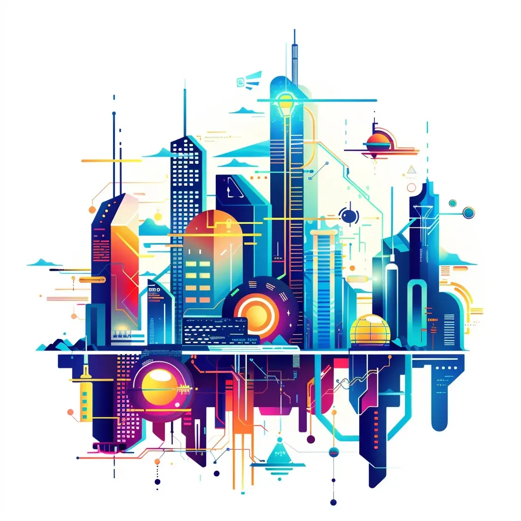 Tech startup logo with futuristic cityscape and digital elements - Image 3