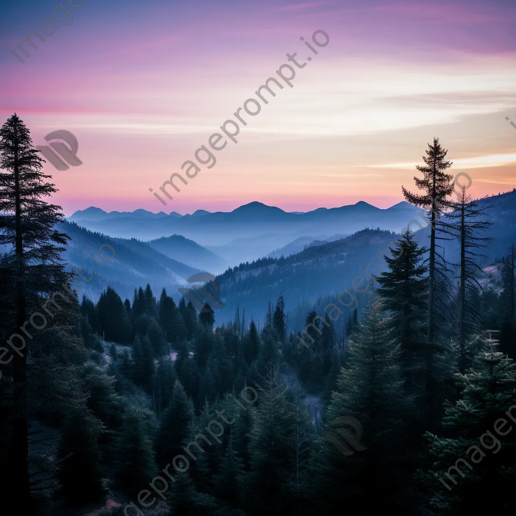 Mountain valley at dusk with silhouettes and pastel sky - Image 4