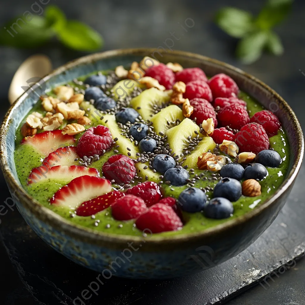 Smoothie bowl topped with various fruits - Image 1