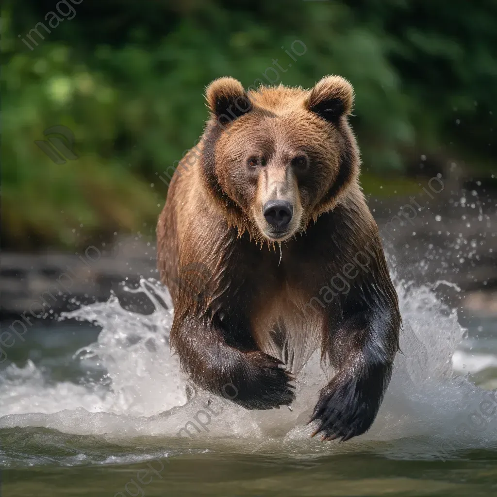 Brown bear catching salmon in rushing river - Image 4