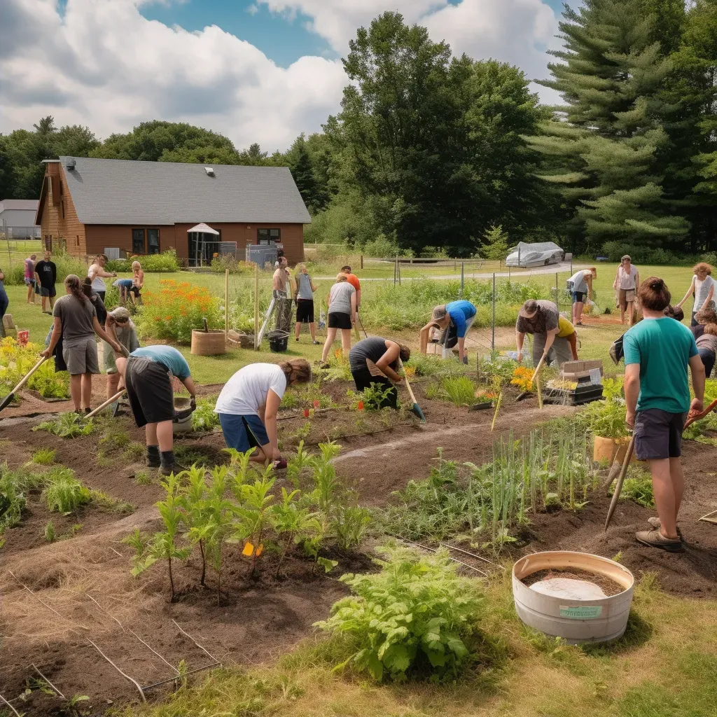 Community garden project with volunteers planting and tending to vegetables - Image 2