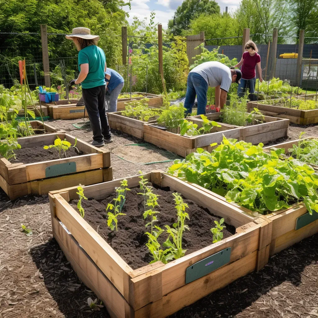 Community garden project with volunteers planting and tending to vegetables - Image 3