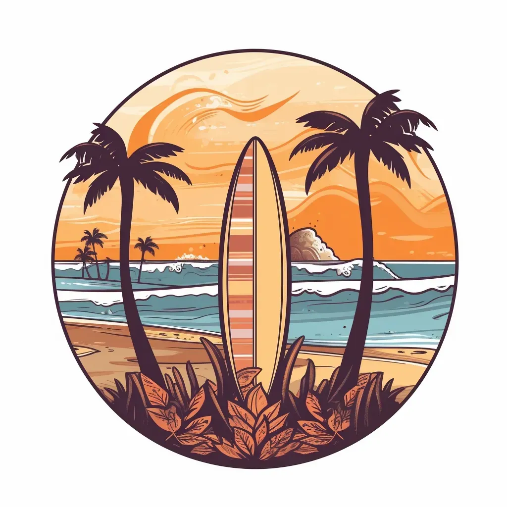 Surf Shop Logo with Surfboards on Sandy Beach