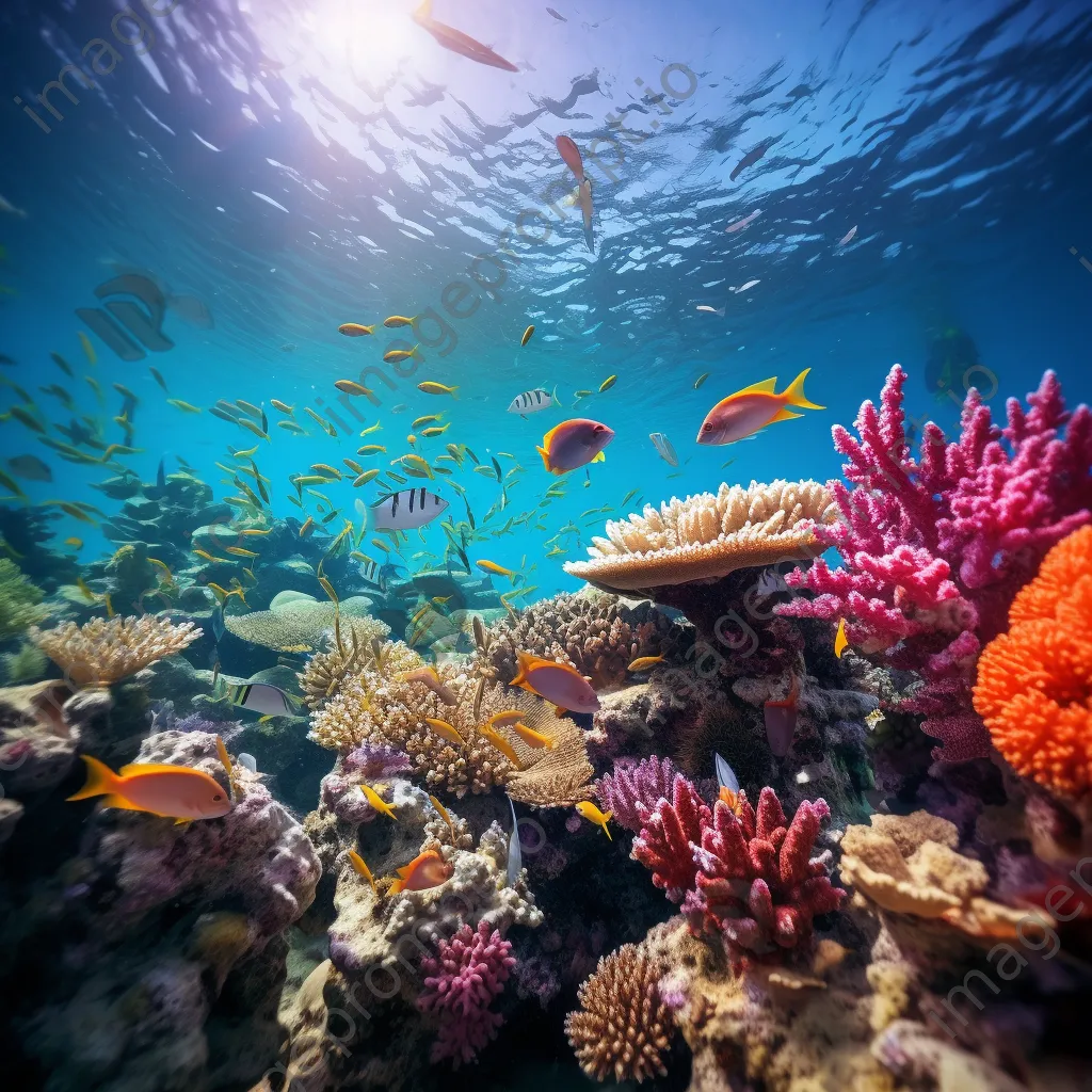 Underwater scene of a colorful coral reef with fish and sunlight - Image 2