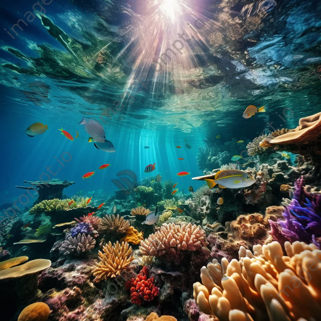 Underwater scene of a colorful coral reef with fish and sunlight - Image 4