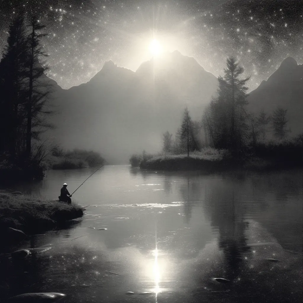 Image of a peaceful fishing scene by sparkling river - Image 3