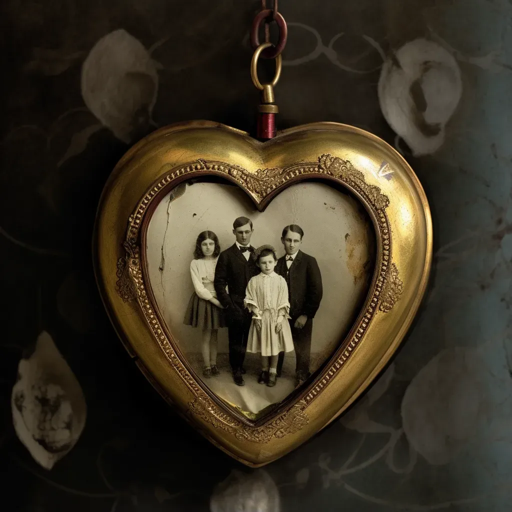 Heart-shaped locket open to reveal a family portrait - Image 1