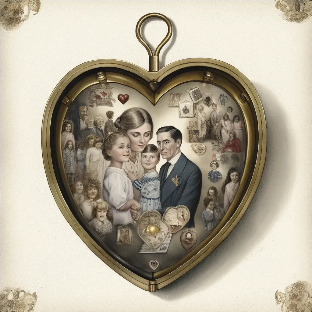 Heart-shaped locket open to reveal a family portrait - Image 4