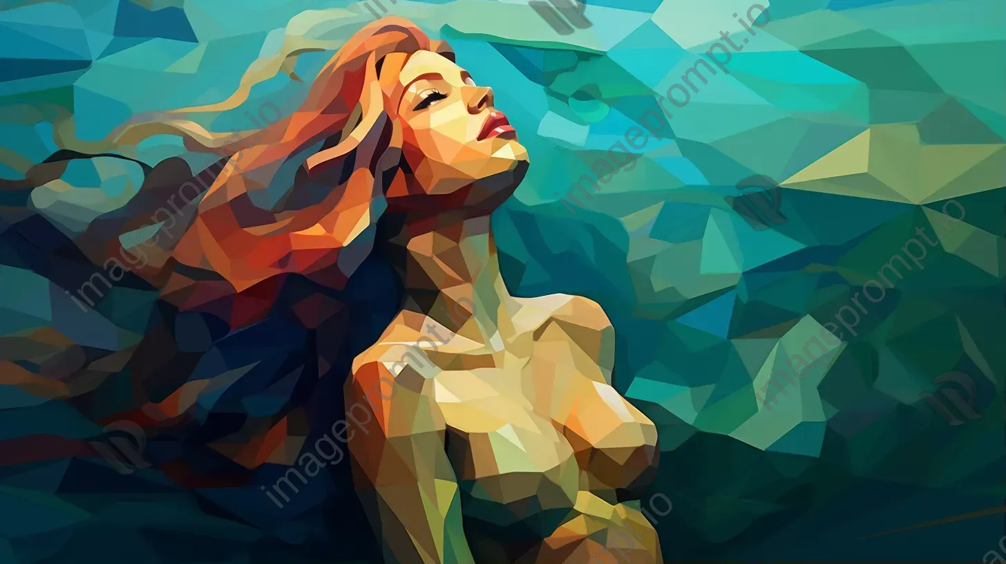 Low poly mermaid with deep-sea colors emerging from the sea - Image 1