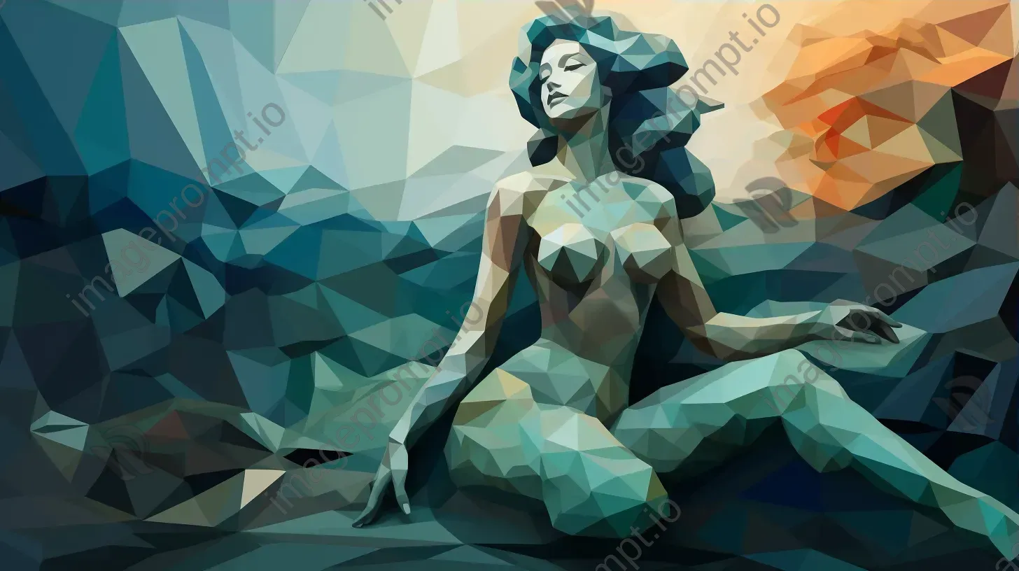 Low poly mermaid with deep-sea colors emerging from the sea - Image 3