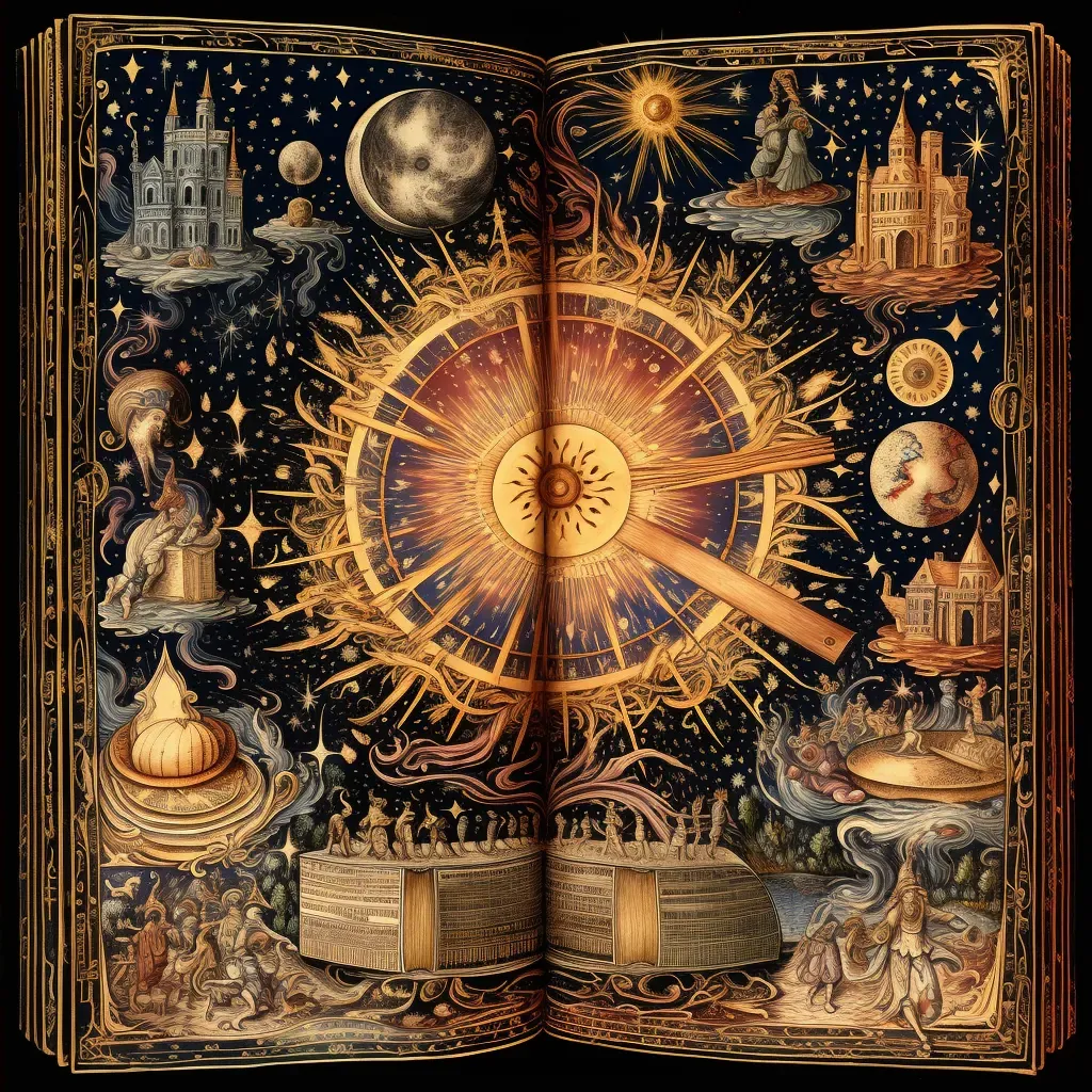 Open book with mystical symbols and illustrations symbolizing mystical knowledge - Image 2