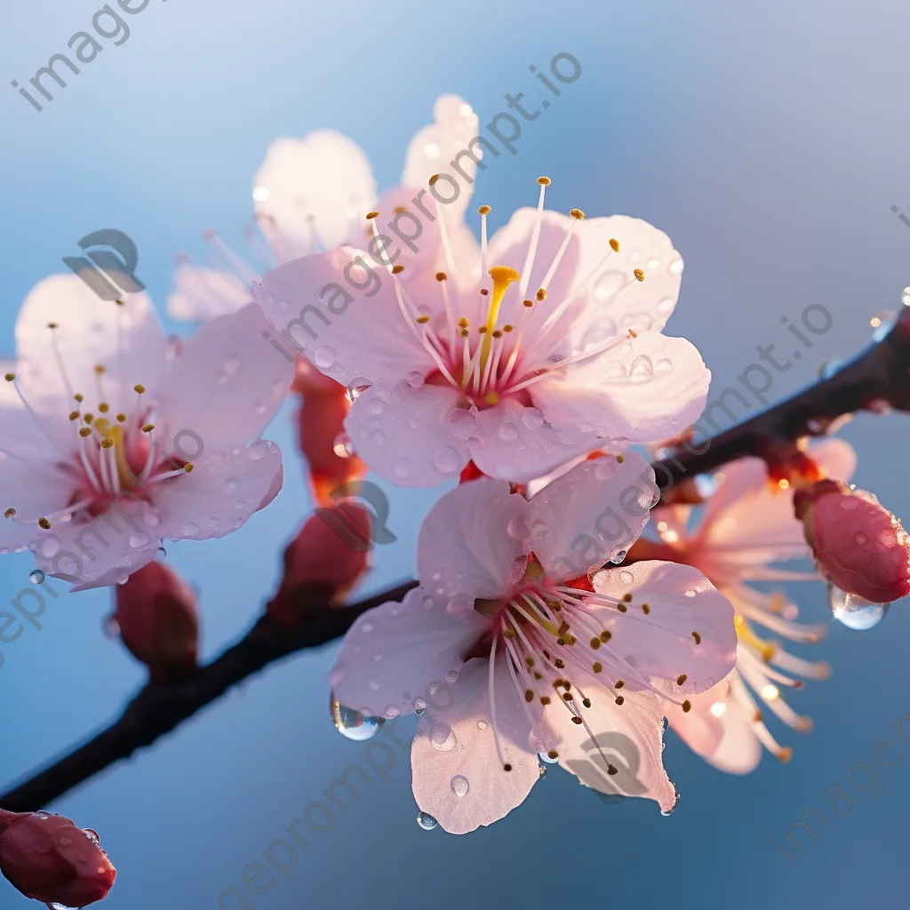 Close-up of dew-kissed cherry blossoms in morning light - Image 2