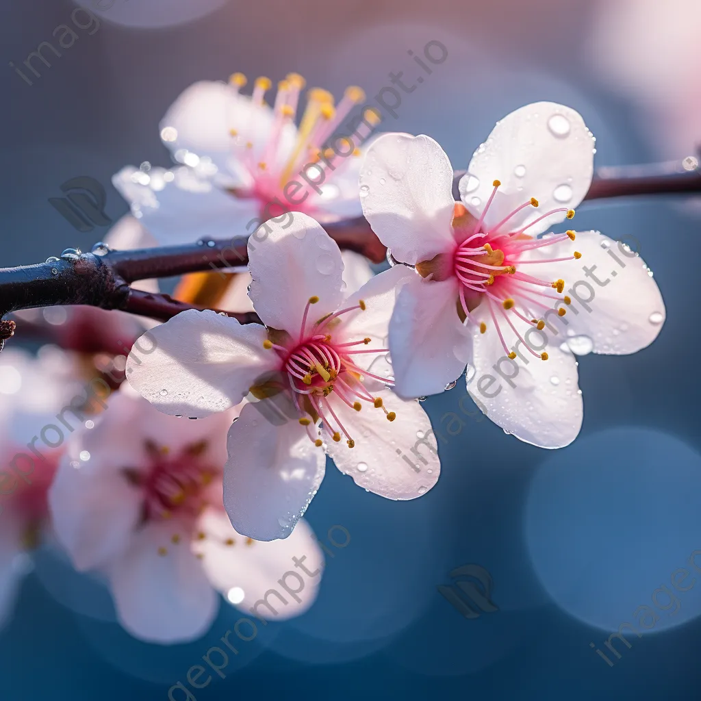 Close-up of dew-kissed cherry blossoms in morning light - Image 3