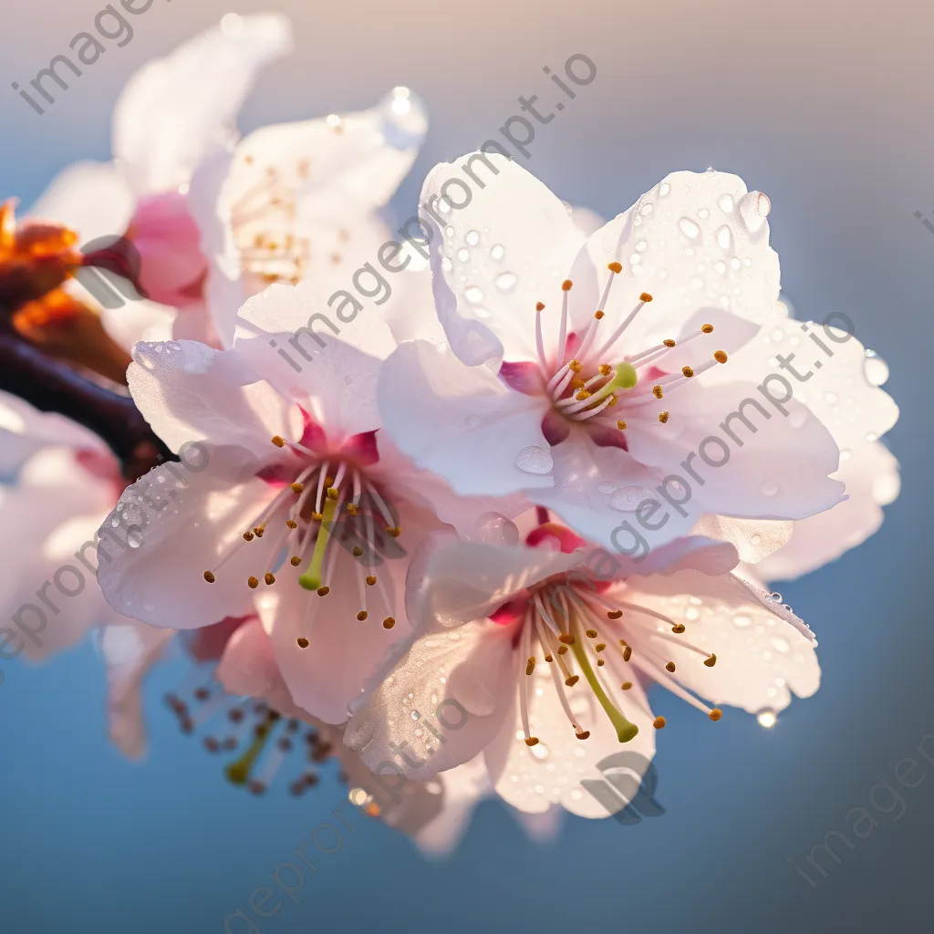 Close-up of dew-kissed cherry blossoms in morning light - Image 4