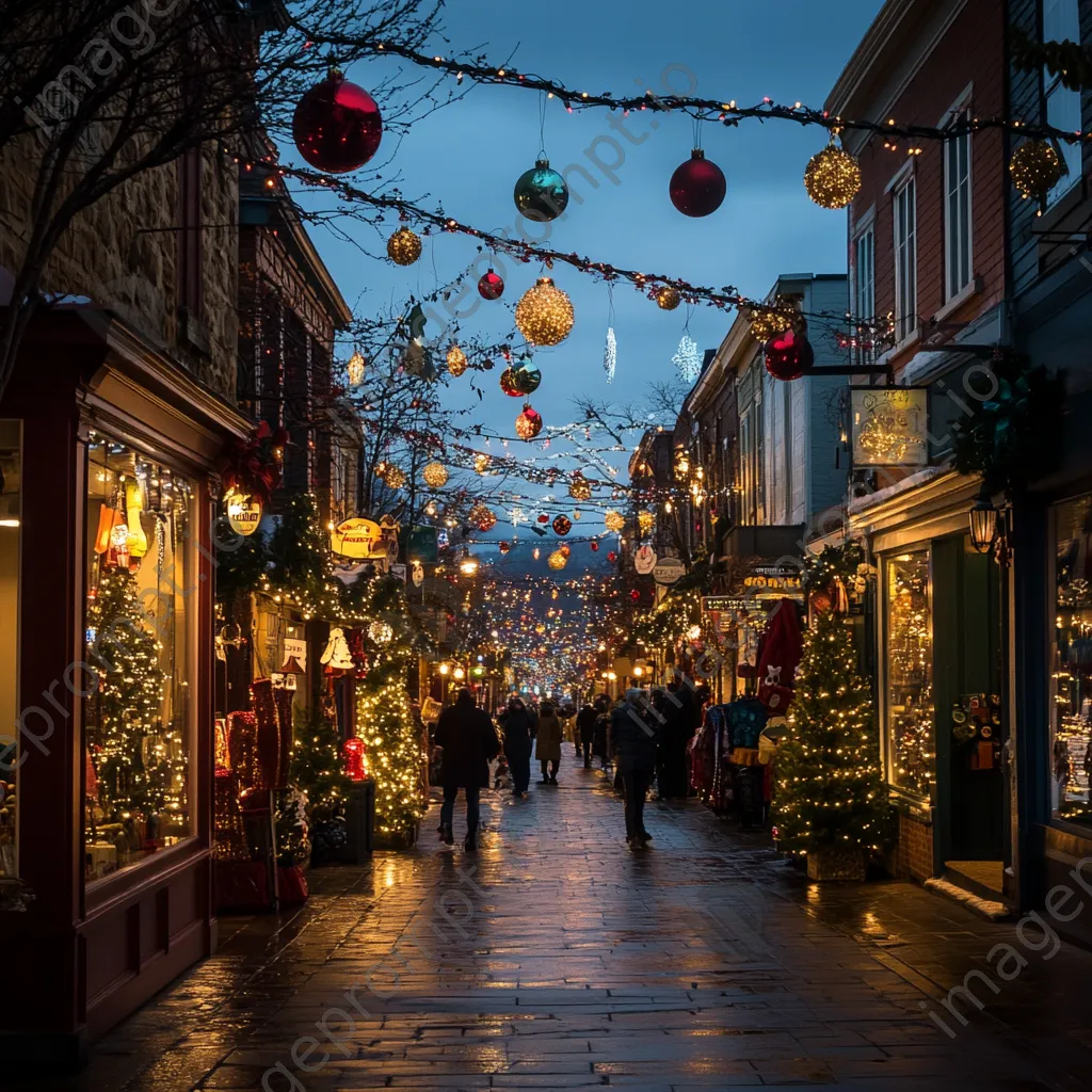 Christmas decorated street with shoppers in the evening - Image 2