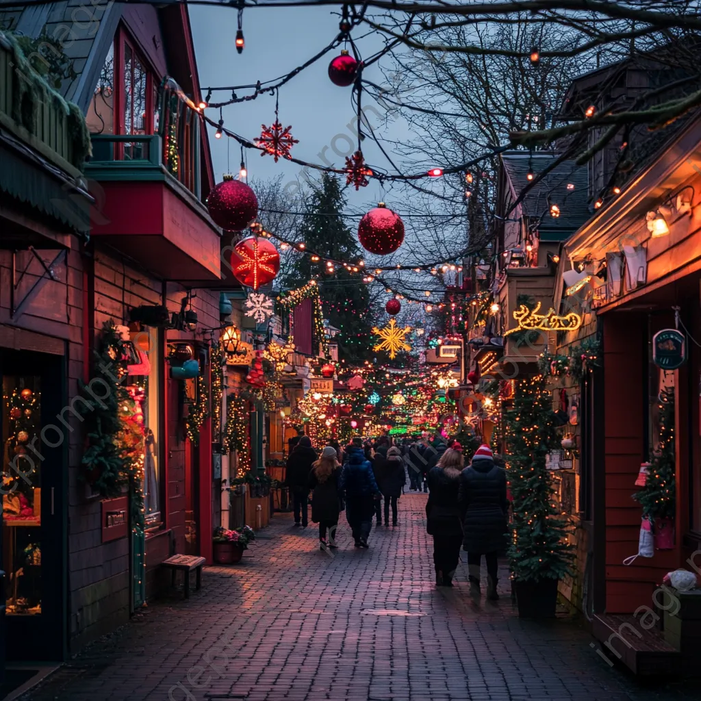 Christmas decorated street with shoppers in the evening - Image 3