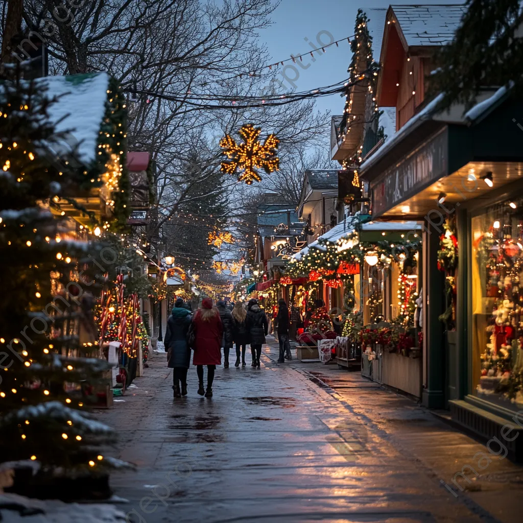 Christmas decorated street with shoppers in the evening - Image 4