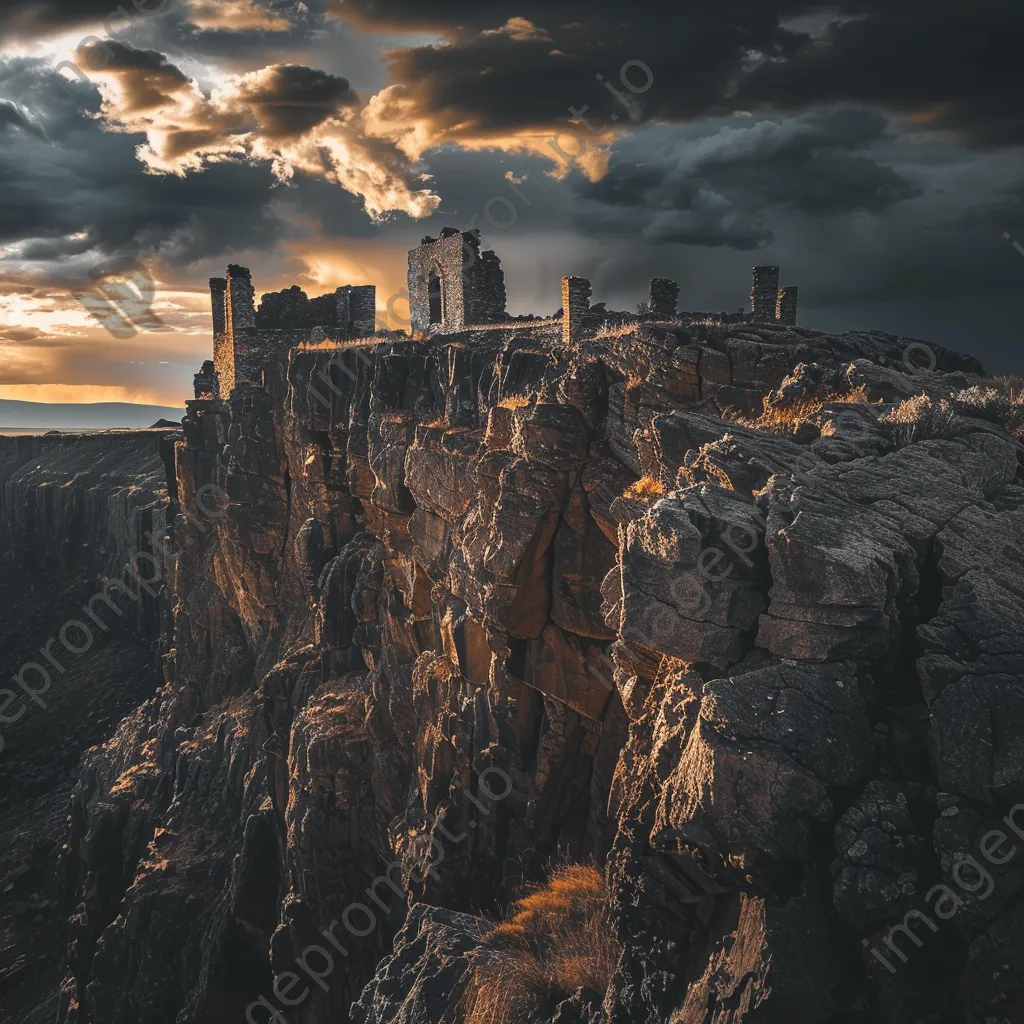 Old fortress ruins on a rocky cliff with dramatic clouds - Image 2