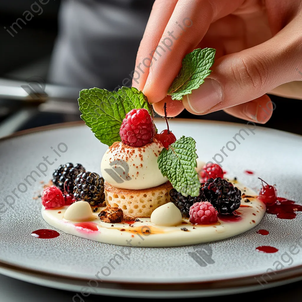 Beautifully garnished dessert with berries and mint leaves - Image 4