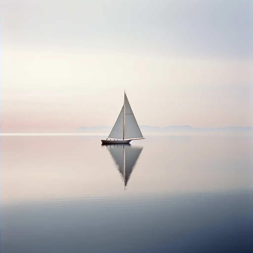 Image of a solitary sailboat on a vast and endless ocean - Image 2