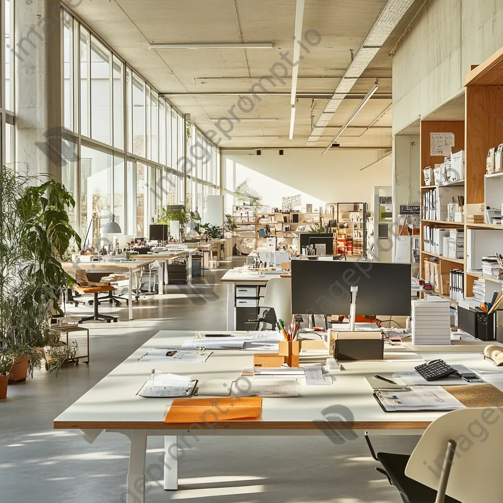 Collaborative office space with organized desks and shared office supplies - Image 1