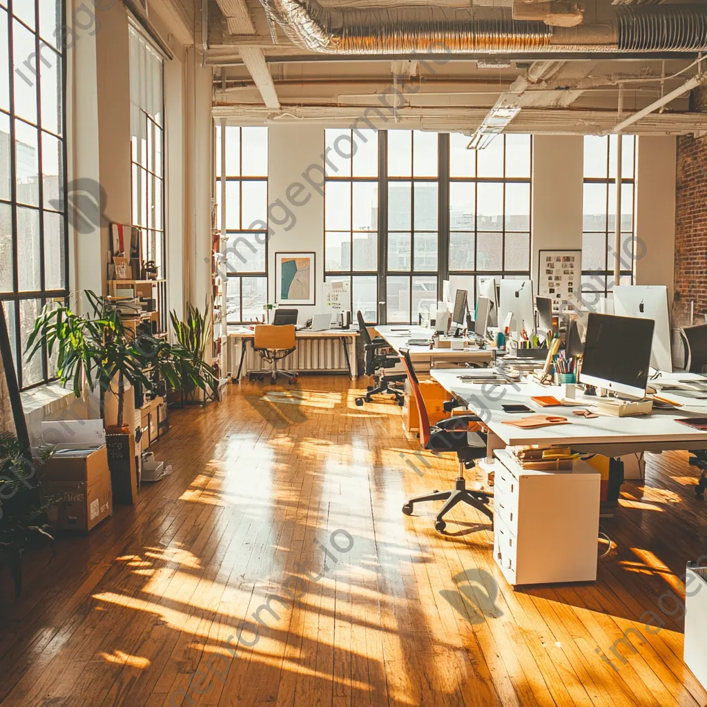 Collaborative office space with organized desks and shared office supplies - Image 3