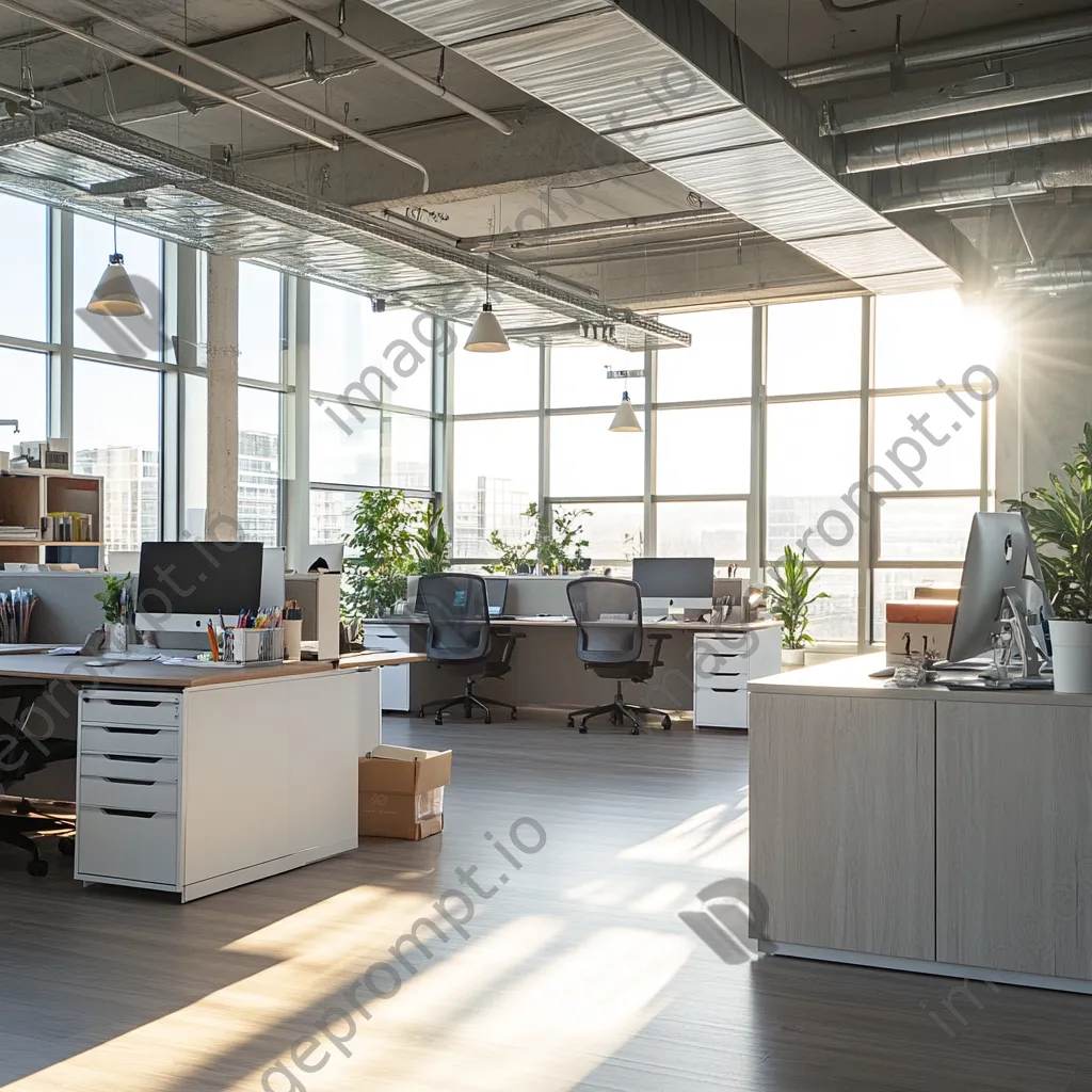 Collaborative office space with organized desks and shared office supplies - Image 4