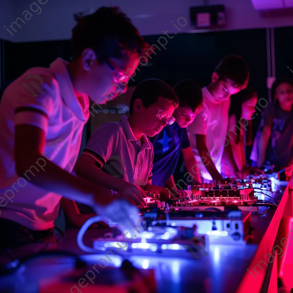 Students collaborating in a robotics workshop guided by a teacher. - Image 2