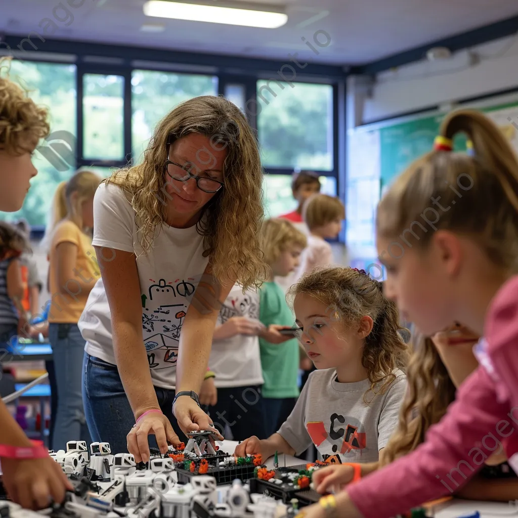 Students collaborating in a robotics workshop guided by a teacher. - Image 4