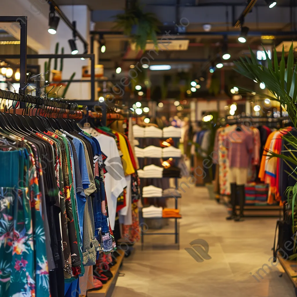 Interior of a clothing store featuring diverse clothing styles and bright displays. - Image 3