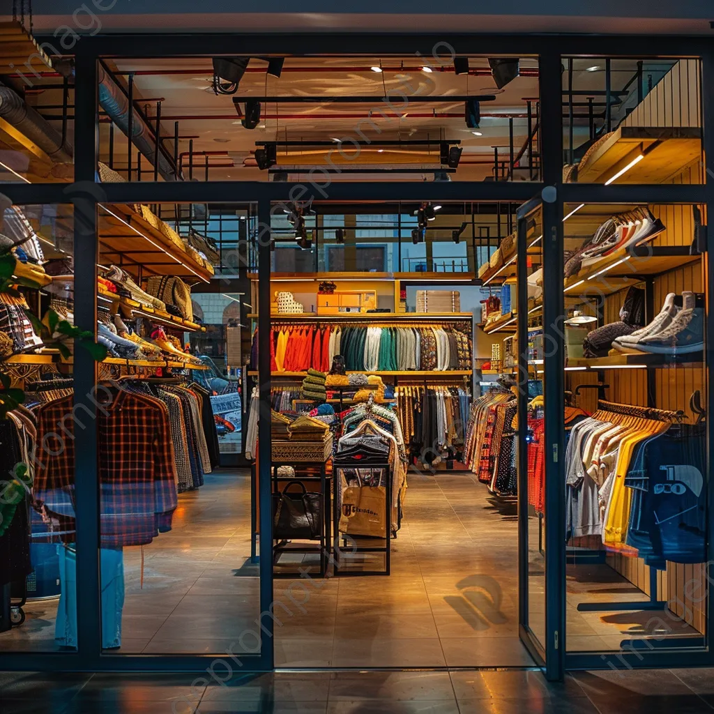 Interior of a clothing store featuring diverse clothing styles and bright displays. - Image 4