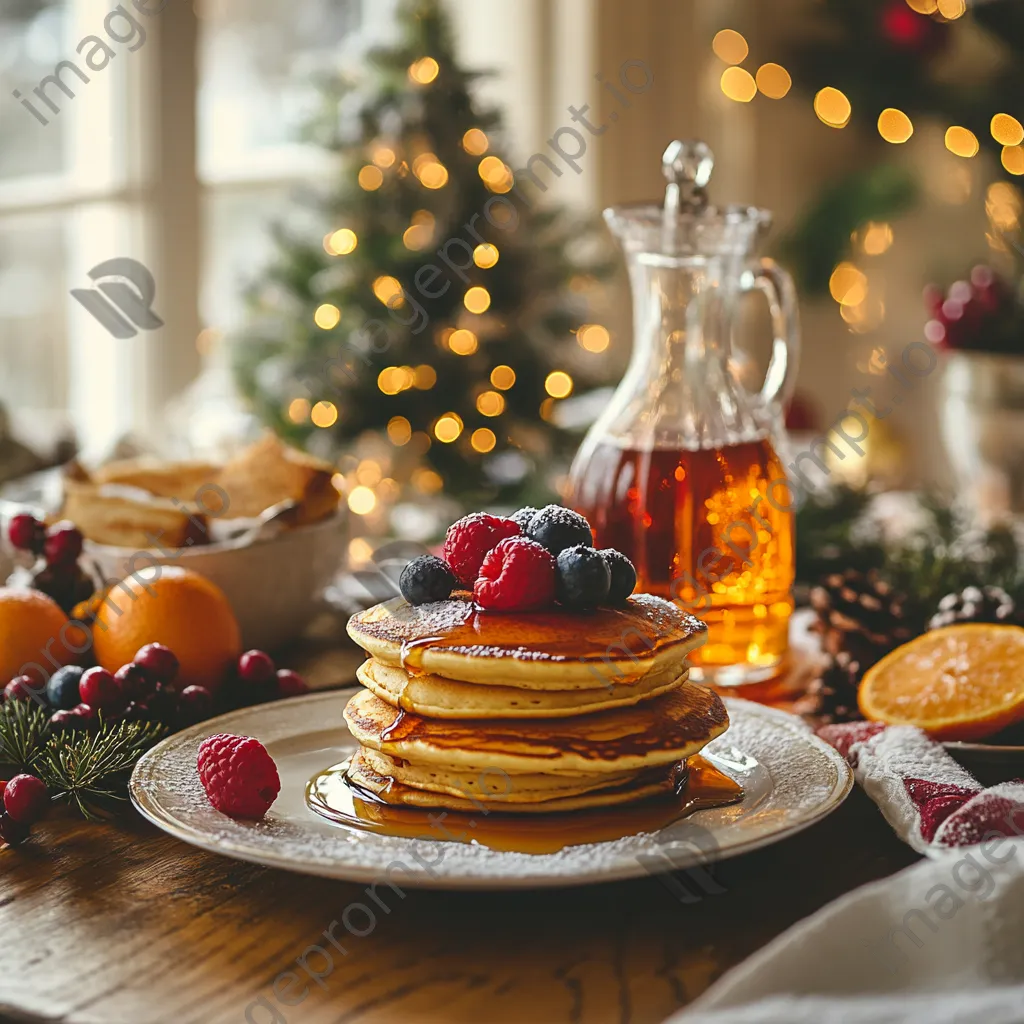 Christmas breakfast table with pancakes and decorations - Image 2