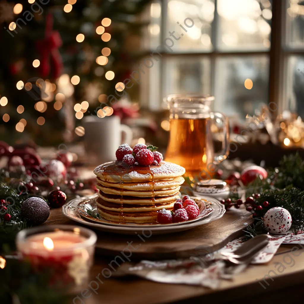 Christmas breakfast table with pancakes and decorations - Image 3