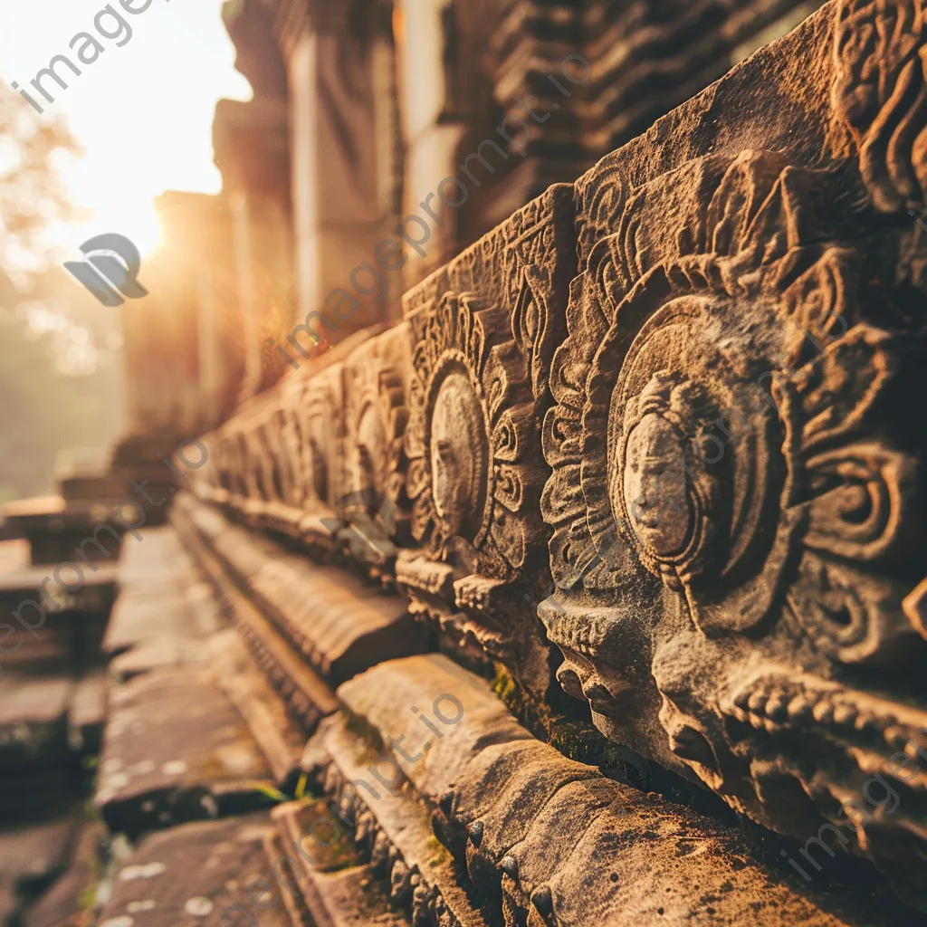 Ancient wall carvings illuminated by morning light - Image 3