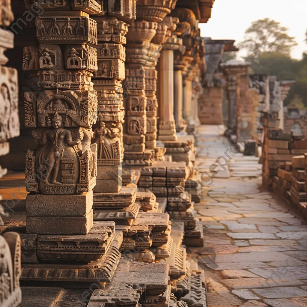 Ancient wall carvings illuminated by morning light - Image 4