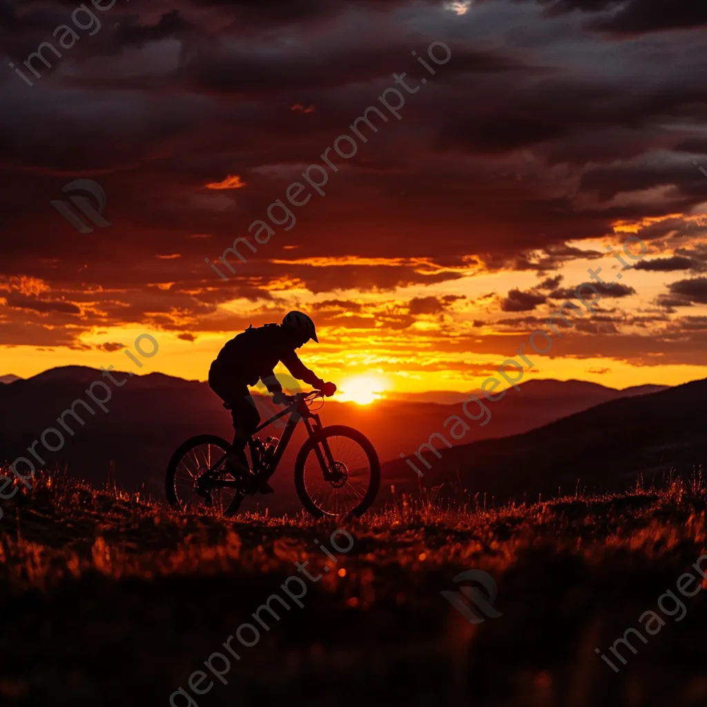 Silhouette of a mountain biker against a colorful sunset backdrop. - Image 2