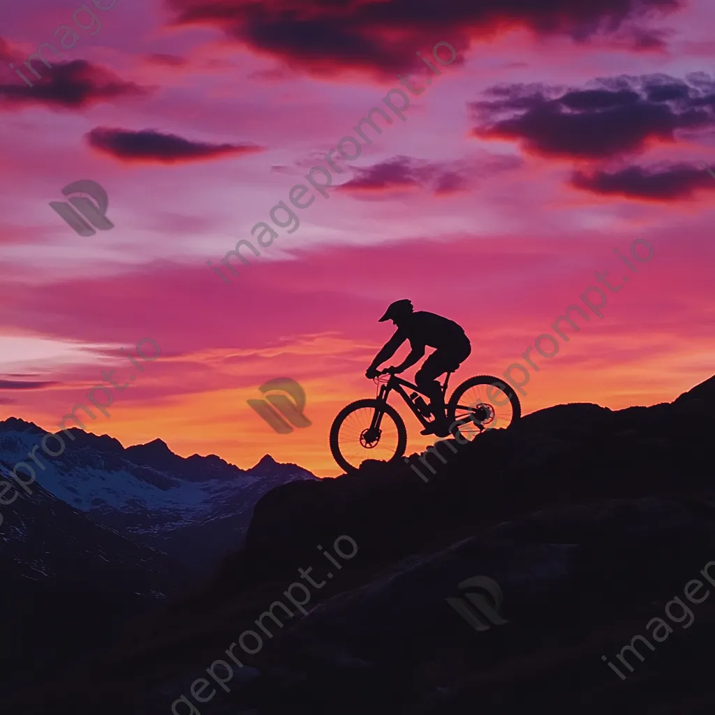 Silhouette of a mountain biker against a colorful sunset backdrop. - Image 3