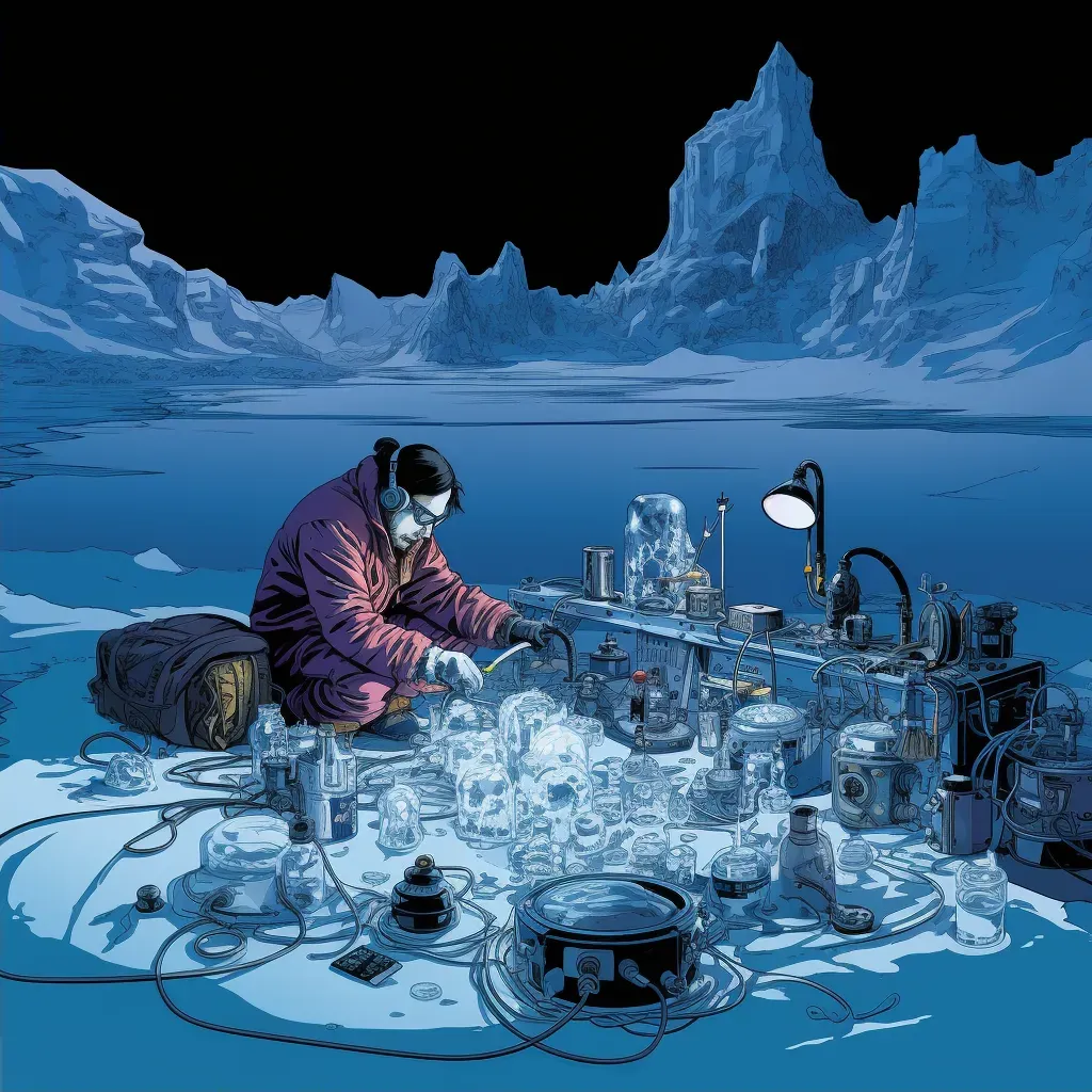 Scientist studying a melting glacier with equipment on the ice - Image 2