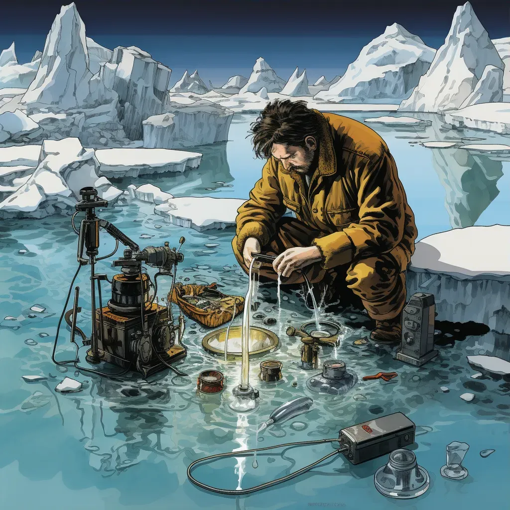 Scientist studying a melting glacier with equipment on the ice - Image 3