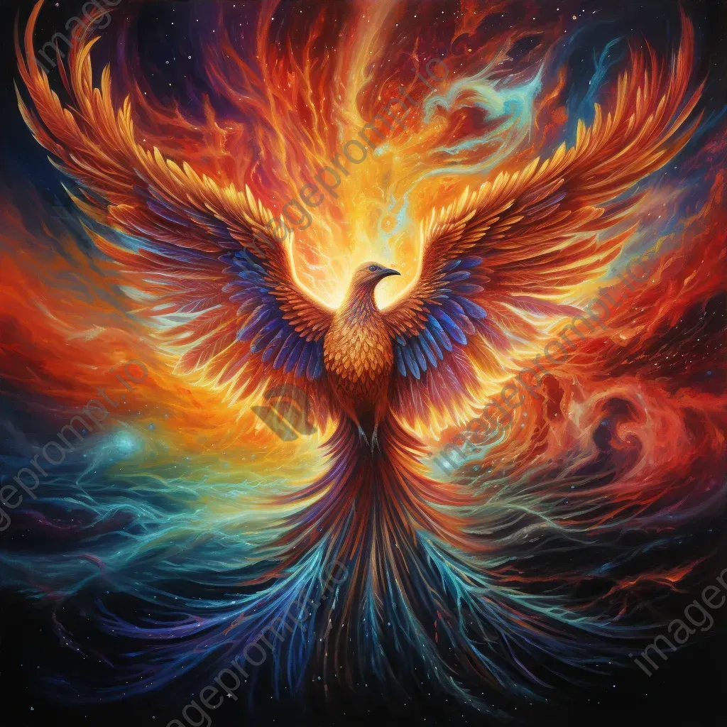 Haunting illustration of a cosmic phoenix